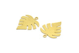 Brass Monstera Charm, 10 Raw Brass Monstera Leaf Shaped Charms With 1 Loop, Pendant, Earring Findings (24x19x0.60mm) A6407