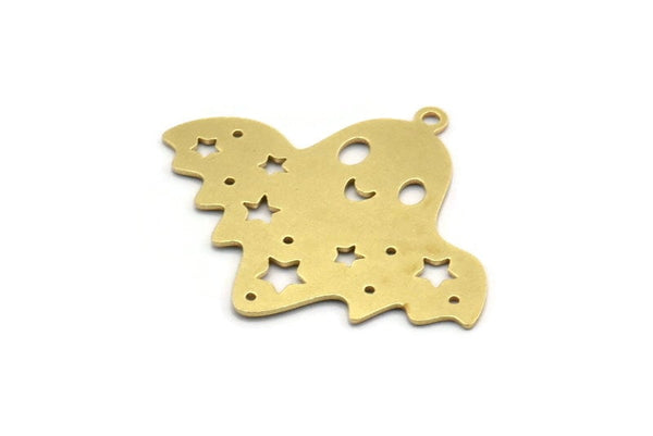 Brass Ghost Charm, 6 Raw Brass Cute Ghost Charms With 1 Loop, Star Charms, Findings (28.5x34x0.60mm) A6368