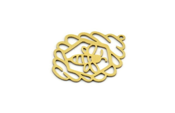 Brass Bee Charm, 6 Raw Brass Bee Charms With 1 Loop, Findings (33x27x0.60mm) A6421