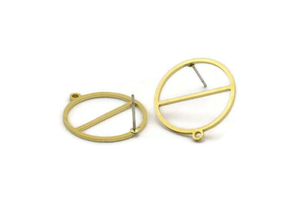 Brass Round Earring, 8 Raw Brass Round Shaped Stud Earrings With 1 Loop (23.5x21x1mm) A4703 A6439