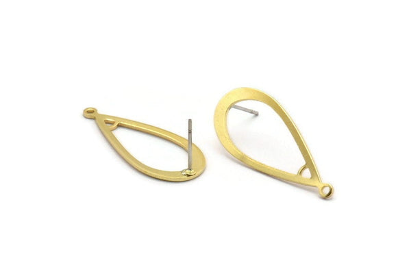 Brass Drop Earring, 8 Raw Brass Drop Stud Earrings With 1 Loop (30x13x1mm) D1083 A6438