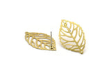 Brass Leaf Earring, 12 Raw Brass Leaf Stud Earrings With 1 Loop, Findings (27x16x0.40mm) D1285 A6436