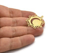 Brass Moon Charm, 4 Raw Brass Crescent Moon And Sunshine Shaped Charms With 1 Loop, Findings (32x29.5x0.60mm) A6430