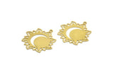 Brass Moon Charm, 4 Raw Brass Crescent Moon And Sunshine Shaped Charms With 1 Loop, Findings (32x29.5x0.60mm) A6430