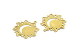 Brass Moon Charm, 4 Raw Brass Crescent Moon And Sunshine Shaped Charms With 1 Loop, Findings (32x29.5x0.60mm) A6430