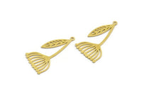 Brass Dandelion Charm, 12 Raw Brass Taraxacum Charms With 1 Loop (34x18x0.60mm) A6426