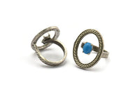 Gümüş Yüzük Ayarı, Antik Gümüş Kaplamalı Pirinç Oval Yüzük, 1 Taş Ayarı - Ped Boyutu 8x6mm N2286 H1608
