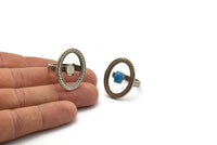 Gümüş Yüzük Ayarı, Antik Gümüş Kaplamalı Pirinç Oval Yüzük, 1 Taş Ayarı - Ped Boyutu 8x6mm N2286 H1608