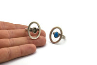 Gümüş Yüzük Ayarları, 1 Taşlı Antik Gümüş Kaplamalı Pirinç Oval Yüzük - Ped Boyutu 8x6mm N2291 H1606