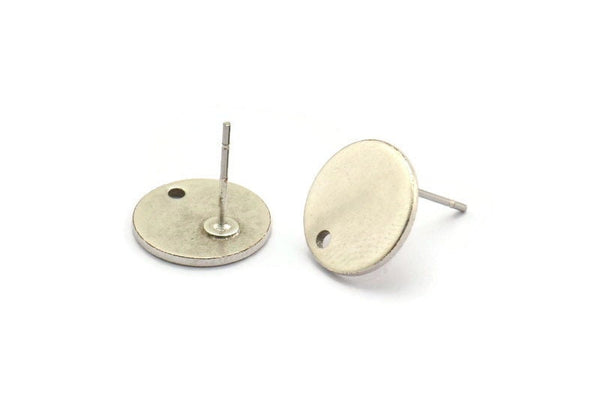 Gümüş Kabaşon Küpe, 1 Delikli 6 Antik Gümüş Kaplama Pirinç Kabaşon Küpe (12x1,2 mm) D1378 A6064