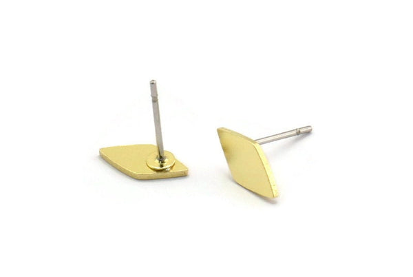 Brass Diamond Earring, 12 Raw Brass Tiny Diamond Shaped Stud Earrings (10x5x0.80mm) A6582