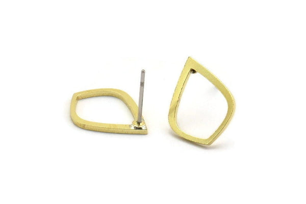 Brass Drop Earring, 10 Raw Brass Drop Shaped Stud Earrings (16x12x1mm) A6551