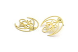Brass Lotus Earring, 6 Raw Brass Lotus Flower And Crescent Moon Shaped Stud Earrings (27x26x0.60mm) A5135 A6605