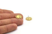 Brass Flower Earring, 8 Raw Brass Sunflower Shaped Stud Earrings (16x15x0.60mm) A3516 A6594