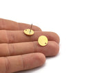 Brass Round Earring, 12 Raw Brass Round Shaped Stud Earrings With 1 Hole (11x10x0.60mm) A4078 A6591