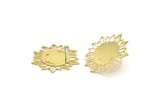 Brass Flower Earring, 4 Raw Brass Sunflower Shaped Stud Earrings (31x29x0.60mm) A3614 A6593