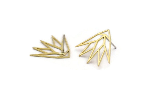 Brass Flower Earring, 10 Raw Brass Origami Shaped Lotus Flower Stud Earrings (20x24x0.60mm) A4337 A6596