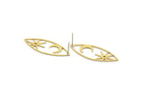Brass Marquise Earring, 4 Raw Brass Pole Star And Crescent Moon Patterned Marquise Shaped Stud Earrings (39x15x0.80mm) A5704 A6601