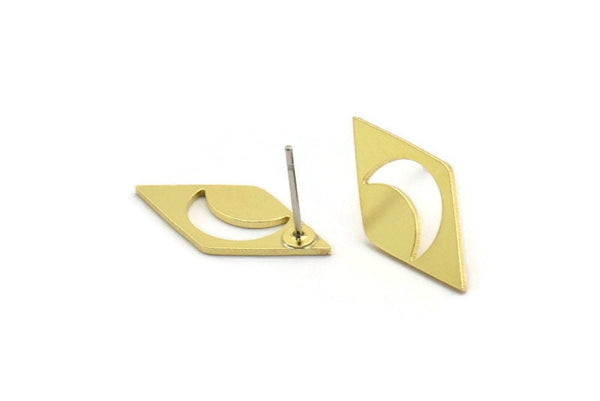 Brass Diamond Earring, 8 Raw Brass Diamond Shaped Stud Earrings (21x11x0.80mm) A6576