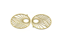 Brass Round Charm, 2 Raw Brass Rising Sun Patterned Round Shaped Charms With 1 Loop, Charm Pendants (41x38.5x0.60mm) A6452
