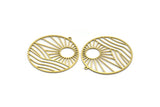Brass Round Charm, 2 Raw Brass Rising Sun Patterned Round Shaped Charms With 1 Loop, Charm Pendants (41x38.5x0.60mm) A6452