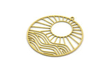 Brass Round Charm, 2 Raw Brass Rising Sun Patterned Round Shaped Charms With 1 Loop, Charm Pendants (41x38.5x0.60mm) A6453