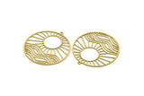 Brass Round Charm, 2 Raw Brass Rising Sun Patterned Round Shaped Charms With 1 Loop, Charm Pendants (41x38.5x0.60mm) A6453