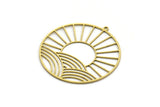 Brass Round Charm, 2 Raw Brass Rising Sun Patterned Round Shaped Charms With 1 Loop, Charm Pendants (40x38x0.60mm) A6457