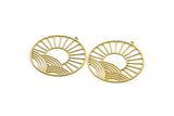 Brass Round Charm, 2 Raw Brass Rising Sun Patterned Round Shaped Charms With 1 Loop, Charm Pendants (40x38x0.60mm) A6457