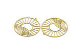Brass Round Charm, 2 Raw Brass Rising Sun Patterned Round Shaped Charms With 1 Loop, Charm Pendants (40x38x0.60mm) A6457