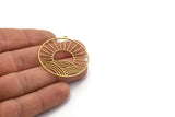 Brass Round Charm, 2 Raw Brass Rising Sun Patterned Round Shaped Charms With 1 Loop, Charm Pendants (40x38x0.60mm) A6457