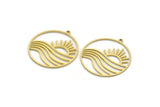 Brass Round Charm, 2 Raw Brass Rising Sun Patterned Round Shaped Charms With 1 Loop, Charm Pendants (32x29x0.80mm) A6473