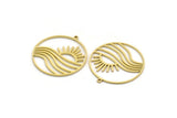 Brass Round Charm, 2 Raw Brass Rising Sun Patterned Round Shaped Charms With 1 Loop, Charm Pendants (32x29x0.80mm) A6473