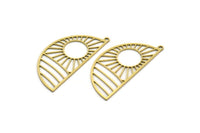 Semi Circle Charm, 4 Raw Brass Sun Rising Charms With 1 Loop, Charms, Findings (41x19x0.60mm) A6449