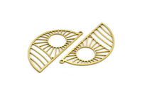 Semi Circle Charm, 4 Raw Brass Sun Rising Charms With 1 Loop, Charms, Findings (41x19x0.60mm) A6449