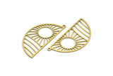 Semi Circle Charm, 4 Raw Brass Sun Rising Charms With 1 Loop, Charms, Findings (41x19x0.60mm) A6449