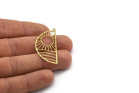 Semi Circle Charm, 4 Raw Brass Sun Rising Charms With 1 Loop, Charms, Findings (41x19x0.60mm) A6449