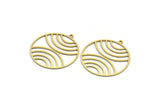 Brass Round Charm, 4 Raw Brass Rainbow Patterned Round Shaped Charms With 1 Loop, Findings (32x29x0.60mm) A6466