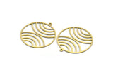 Brass Round Charm, 4 Raw Brass Rainbow Patterned Round Shaped Charms With 1 Loop, Findings (32x29x0.60mm) A6466