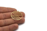 Brass Round Charm, 4 Raw Brass Rainbow Patterned Round Shaped Charms With 1 Loop, Findings (32x29x0.60mm) A6466