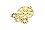 Brass Round Charm, 6 Raw Brass Flower And Round Shaped Charms With 1 Loop, Findings (31x24x0.60mm) A6448