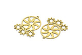 Brass Round Charm, 6 Raw Brass Flower And Round Shaped Charms With 1 Loop, Findings (31x24x0.60mm) A6448
