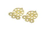 Brass Round Charm, 6 Raw Brass Flower And Round Shaped Charms With 1 Loop, Findings (31x24x0.60mm) A6448