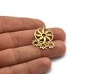 Brass Round Charm, 6 Raw Brass Flower And Round Shaped Charms With 1 Loop, Findings (31x24x0.60mm) A6448