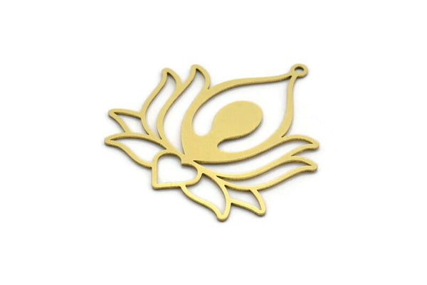 Brass Flower Charm, 4 Raw Brass Lotus Flower Charms With 1 Loop, Findings (37x33x0.60mm) A6445