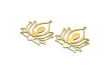 Brass Flower Charm, 4 Raw Brass Lotus Flower Charms With 1 Loop, Findings (37x33x0.60mm) A6445