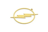 Brass Round Charm, 4 Raw Brass Lightning Patterned Round Shaped Charms With 1 Loop, Findings (32x30x0.80mm) A6468