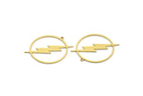 Brass Round Charm, 4 Raw Brass Lightning Patterned Round Shaped Charms With 1 Loop, Findings (32x30x0.80mm) A6468