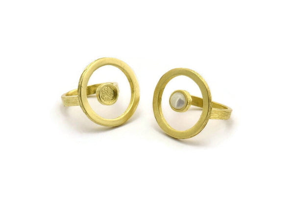 Brass Ring Settings, Raw Brass Round Ring With 1 Stone Setting - Pad Size 6mm N2292