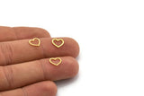 Brass Heart Charm, 100 Raw Brass Tiny Heart Connectors, Findings (8x8.5x0.60mm) A6720